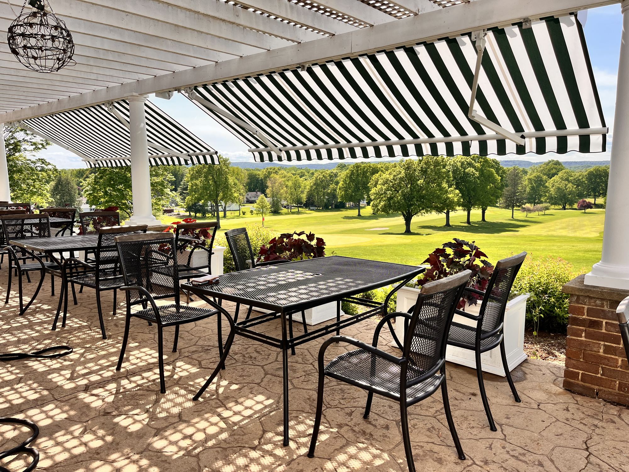 Underside of a striped acrylic awning fabric showing the weave and valance